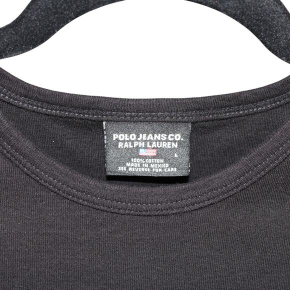 Vintage Polo Jeans Ralph Lauren Black T-shirt 100% Cotton Size Large - Picture 5 of 5
